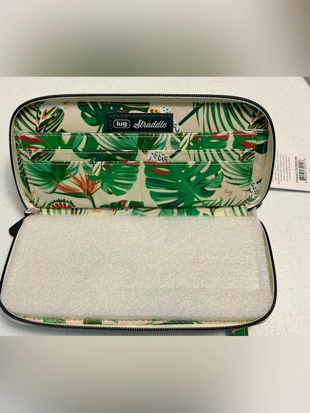 Lug Straddle Zip Around RFID Wristlet Waller Tropical Birds Cream NWT